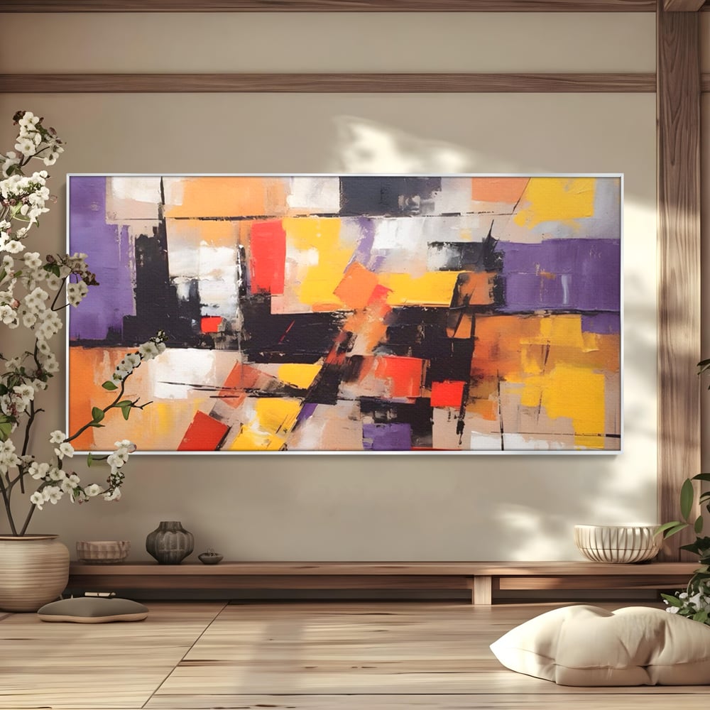 Tablou Canvas Premium LuxCanva® A1593, Contrast Violet , Living, Mov, Galben, Abstract, Decorativ, Dormtior, Culori Vibrante