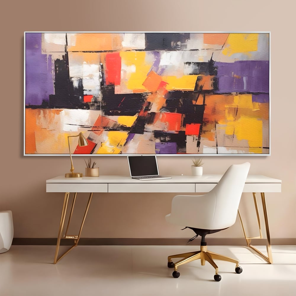 Tablou Canvas Premium LuxCanva® A1593, Contrast Violet , Living, Mov, Galben, Abstract, Decorativ, Dormtior, Culori Vibrante