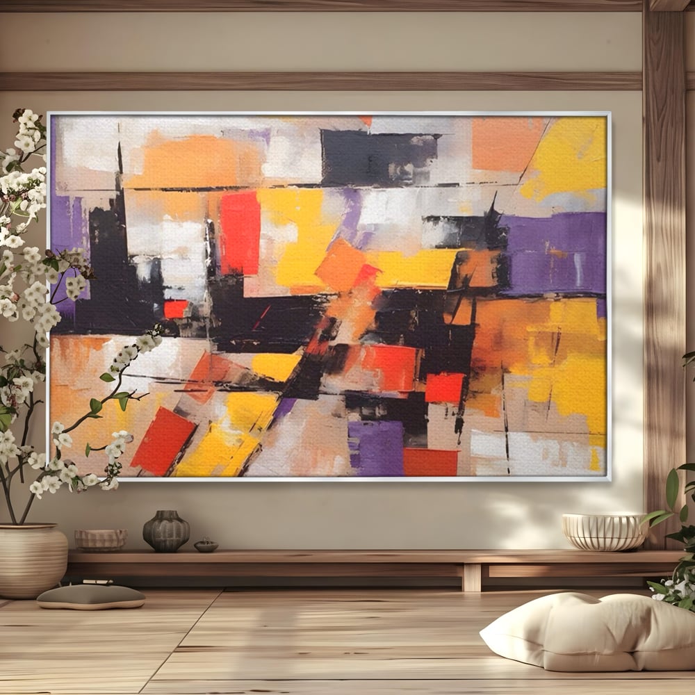 Tablou Canvas Premium LuxCanva® A1593, Contrast Violet , Living, Mov, Galben, Abstract, Decorativ, Dormtior, Culori Vibrante