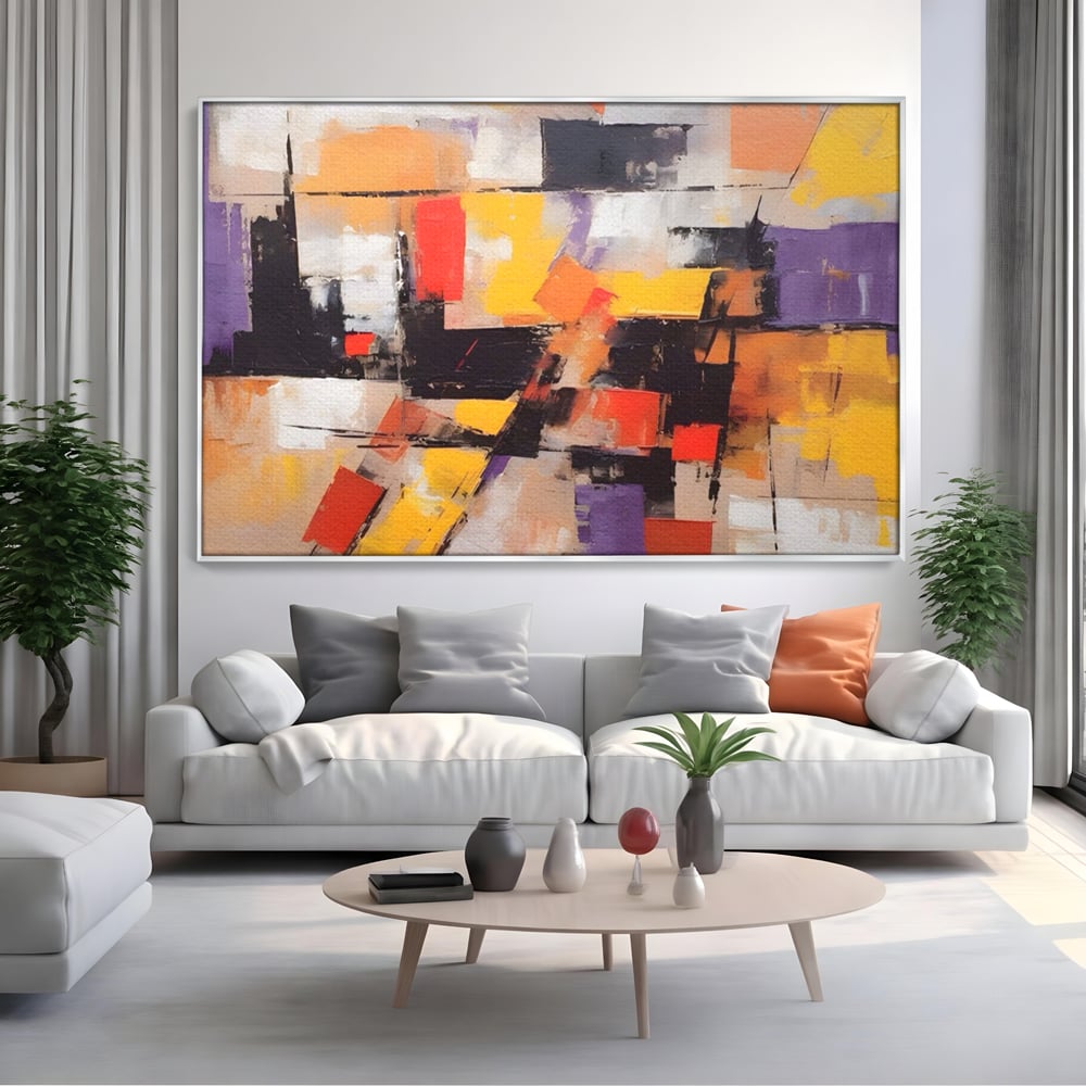 Tablou Canvas Premium LuxCanva® A1593, Contrast Violet , Living, Mov, Galben, Abstract, Decorativ, Dormtior, Culori Vibrante