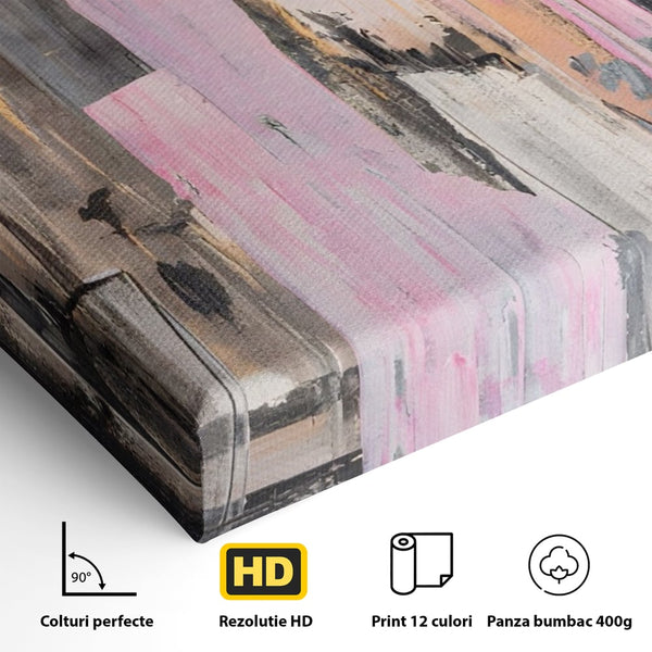 Tablou Canvas Premium LuxCanva® A1596, Roz Liniar , Dormitor, Simfonie, Contrast, Living, Decorativ, Culori Vibrante
