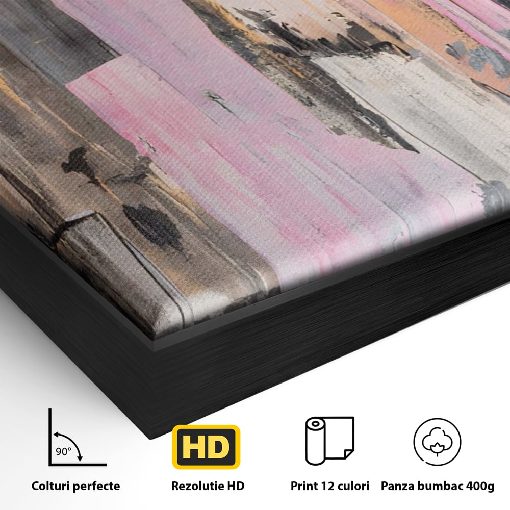 Tablou Canvas Premium LuxCanva® A1596, Roz Liniar , Dormitor, Simfonie, Contrast, Living, Decorativ, Culori Vibrante