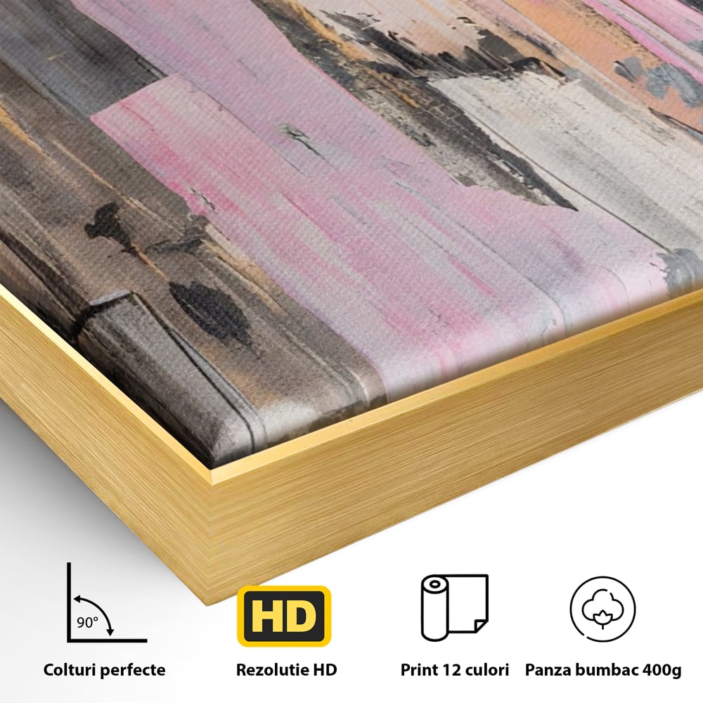 Tablou Canvas Premium LuxCanva® A1596, Roz Liniar , Dormitor, Simfonie, Contrast, Living, Decorativ, Culori Vibrante