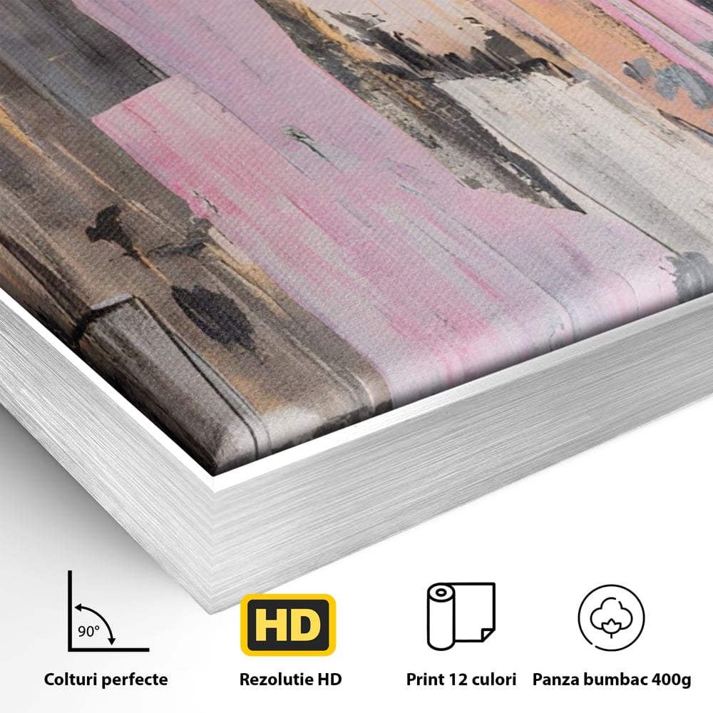 Tablou Canvas Premium LuxCanva® A1596, Roz Liniar , Dormitor, Simfonie, Contrast, Living, Decorativ, Culori Vibrante
