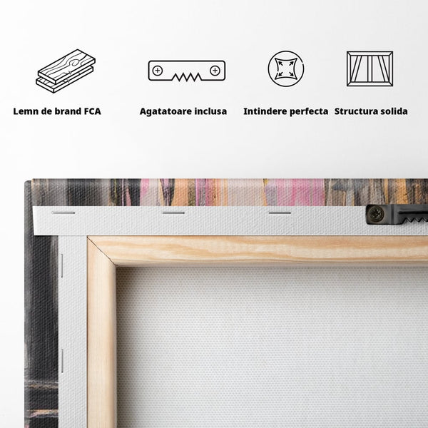 Tablou Canvas Premium LuxCanva® A1596, Roz Liniar , Dormitor, Simfonie, Contrast, Living, Decorativ, Culori Vibrante