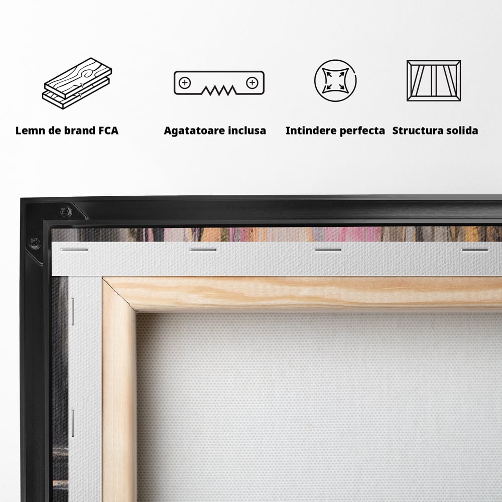 Tablou Canvas Premium LuxCanva® A1596, Roz Liniar , Dormitor, Simfonie, Contrast, Living, Decorativ, Culori Vibrante