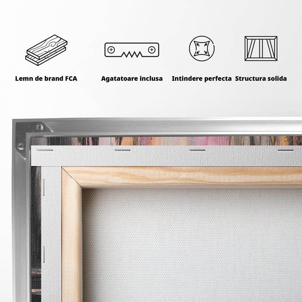 Tablou Canvas Premium LuxCanva® A1596, Roz Liniar , Dormitor, Simfonie, Contrast, Living, Decorativ, Culori Vibrante