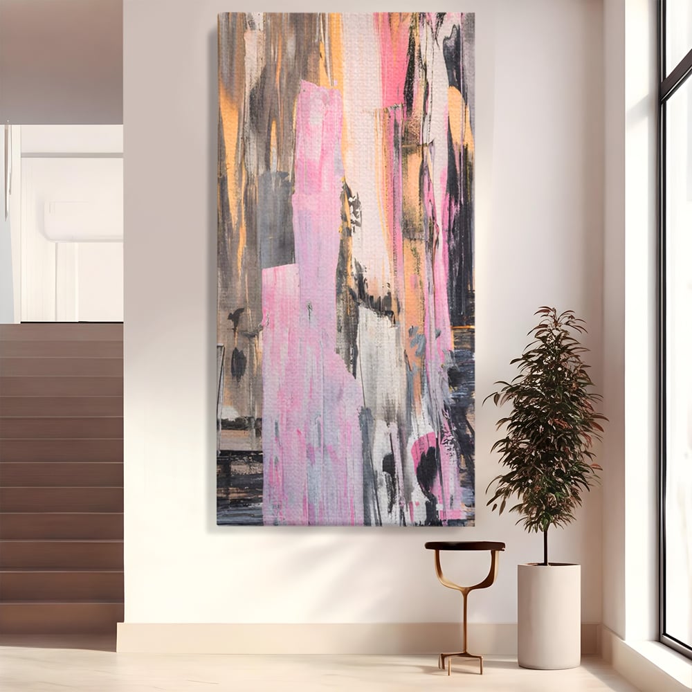 Tablou Canvas Premium LuxCanva® A1596, Roz Liniar , Dormitor, Simfonie, Contrast, Living, Decorativ, Culori Vibrante