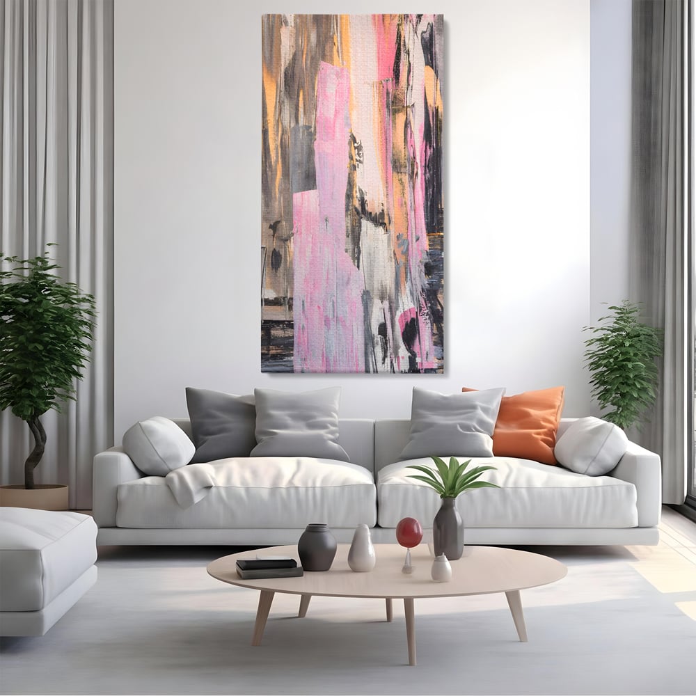 Tablou Canvas Premium LuxCanva® A1596, Roz Liniar , Dormitor, Simfonie, Contrast, Living, Decorativ, Culori Vibrante