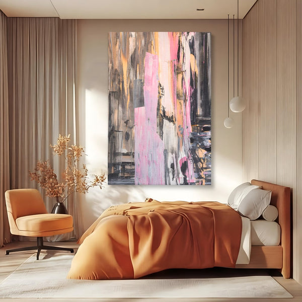 Tablou Canvas Premium LuxCanva® A1596, Roz Liniar , Dormitor, Simfonie, Contrast, Living, Decorativ, Culori Vibrante