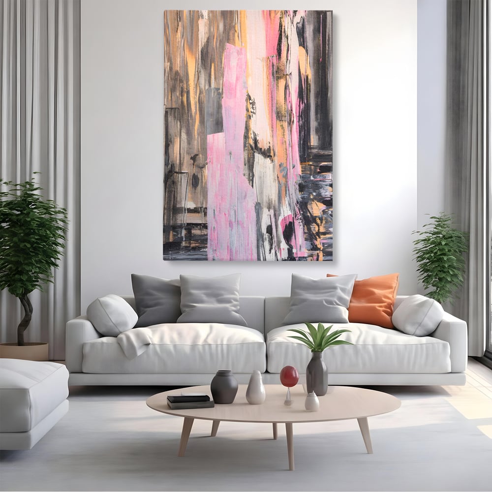 Tablou Canvas Premium LuxCanva® A1596, Roz Liniar , Dormitor, Simfonie, Contrast, Living, Decorativ, Culori Vibrante