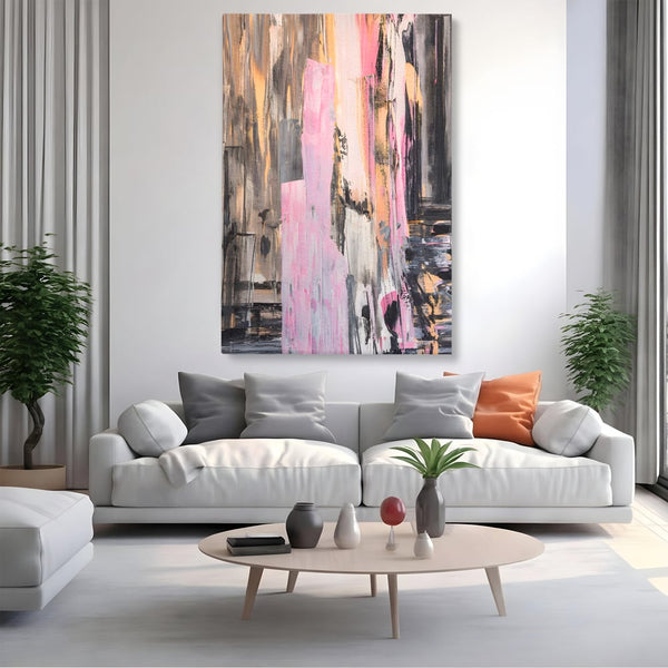 Tablou Canvas Premium LuxCanva® A1596, Roz Liniar , Dormitor, Simfonie, Contrast, Living, Decorativ, Culori Vibrante