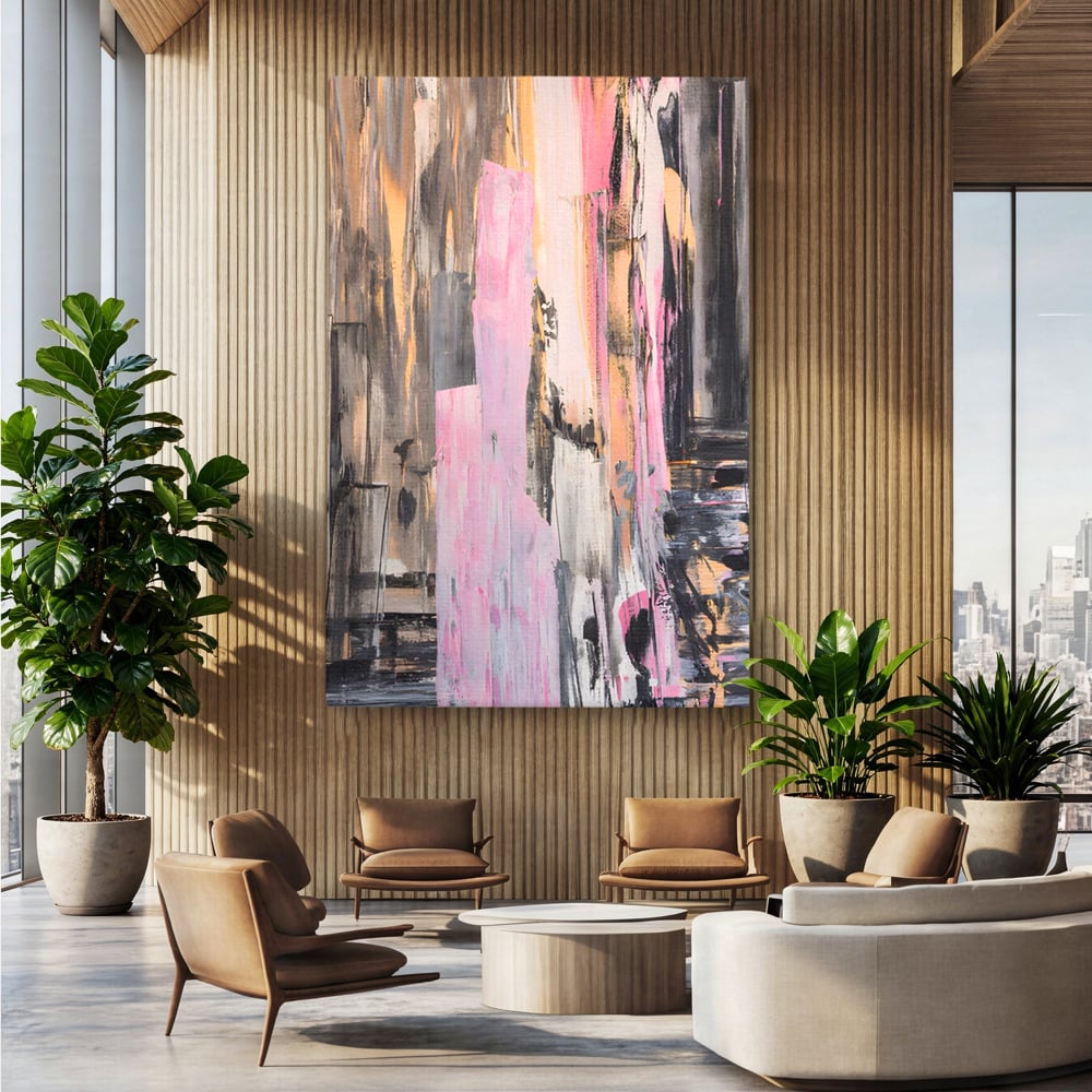 Tablou Canvas Premium LuxCanva® A1596, Roz Liniar , Dormitor, Simfonie, Contrast, Living, Decorativ, Culori Vibrante