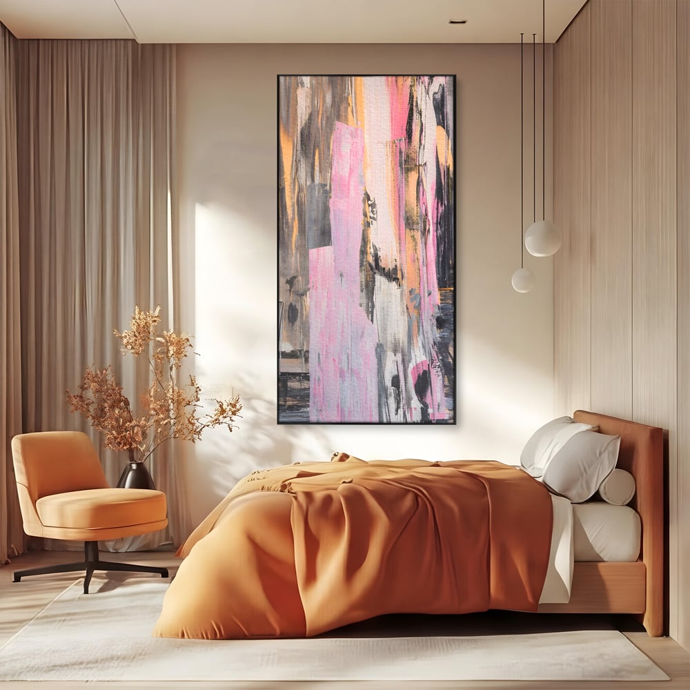 Tablou Canvas Premium LuxCanva® A1596, Roz Liniar , Dormitor, Simfonie, Contrast, Living, Decorativ, Culori Vibrante
