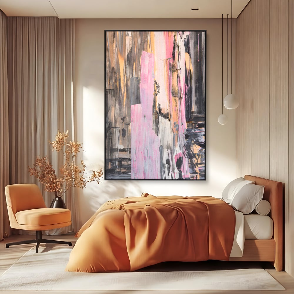 Tablou Canvas Premium LuxCanva® A1596, Roz Liniar , Dormitor, Simfonie, Contrast, Living, Decorativ, Culori Vibrante