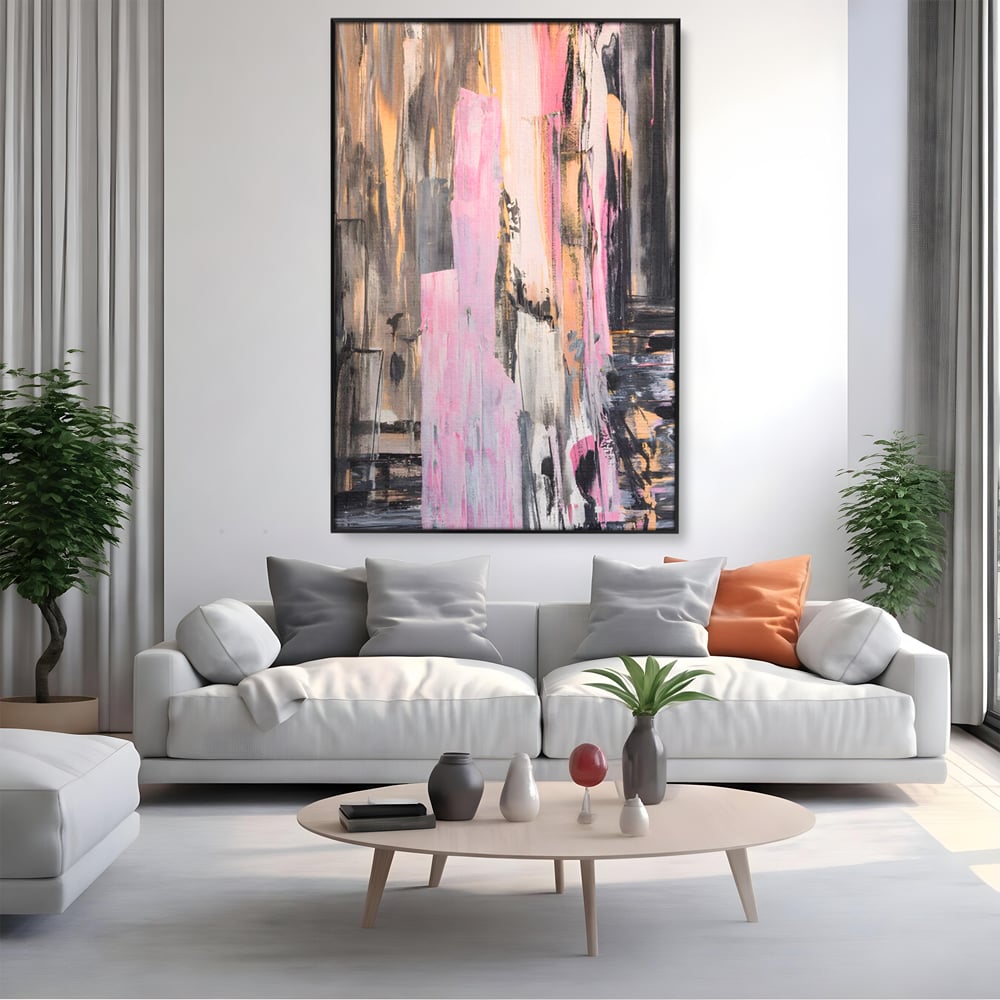 Tablou Canvas Premium LuxCanva® A1596, Roz Liniar , Dormitor, Simfonie, Contrast, Living, Decorativ, Culori Vibrante
