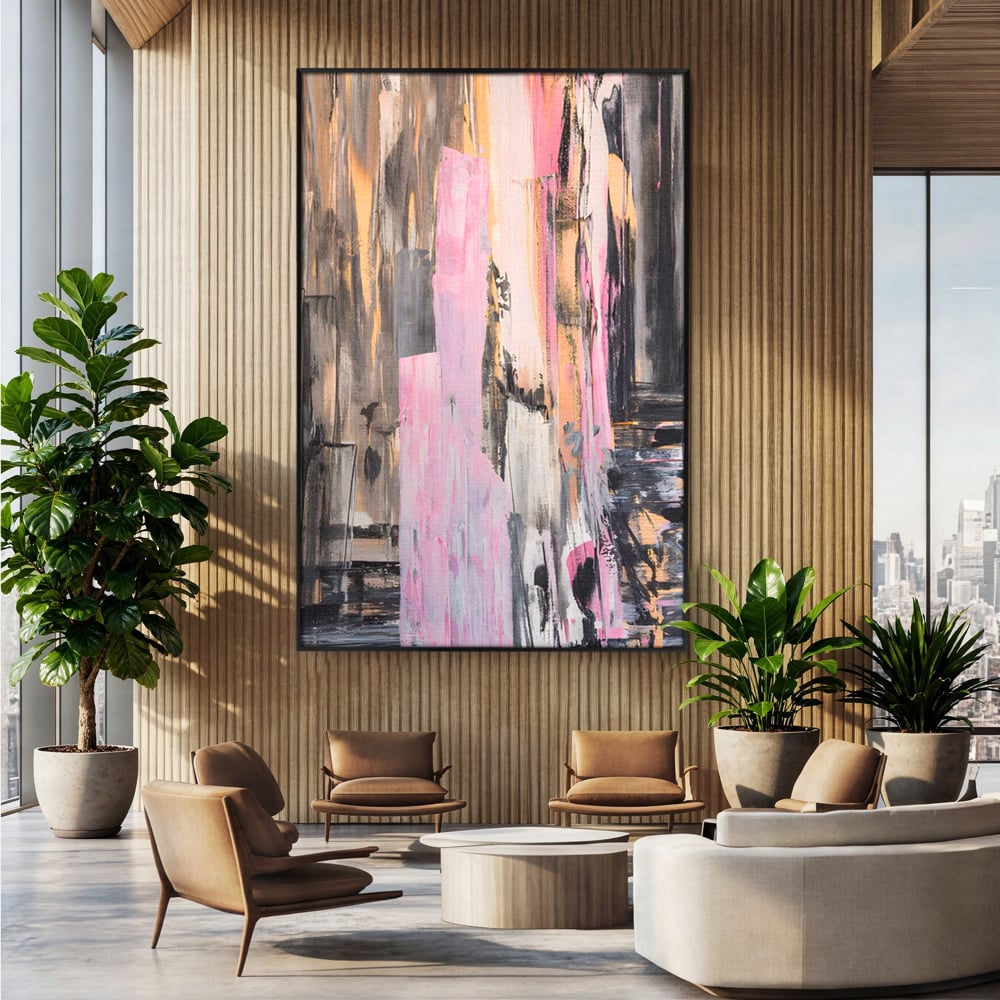 Tablou Canvas Premium LuxCanva® A1596, Roz Liniar , Dormitor, Simfonie, Contrast, Living, Decorativ, Culori Vibrante