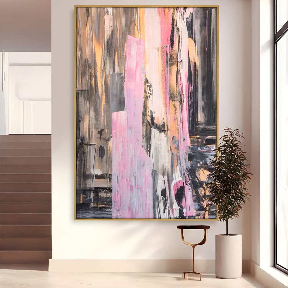 Tablou Canvas Premium LuxCanva® A1596, Roz Liniar , Dormitor, Simfonie, Contrast, Living, Decorativ, Culori Vibrante
