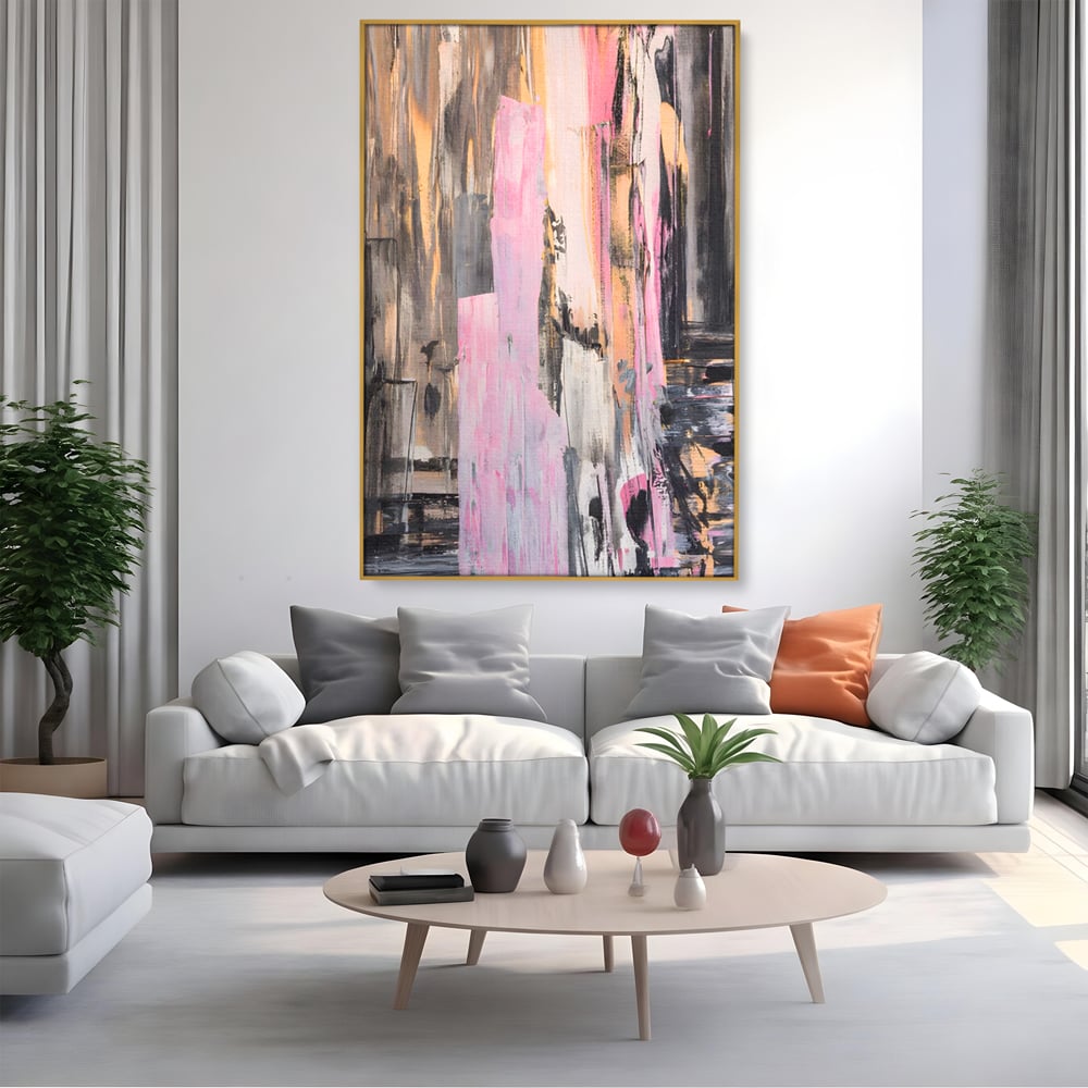 Tablou Canvas Premium LuxCanva® A1596, Roz Liniar , Dormitor, Simfonie, Contrast, Living, Decorativ, Culori Vibrante