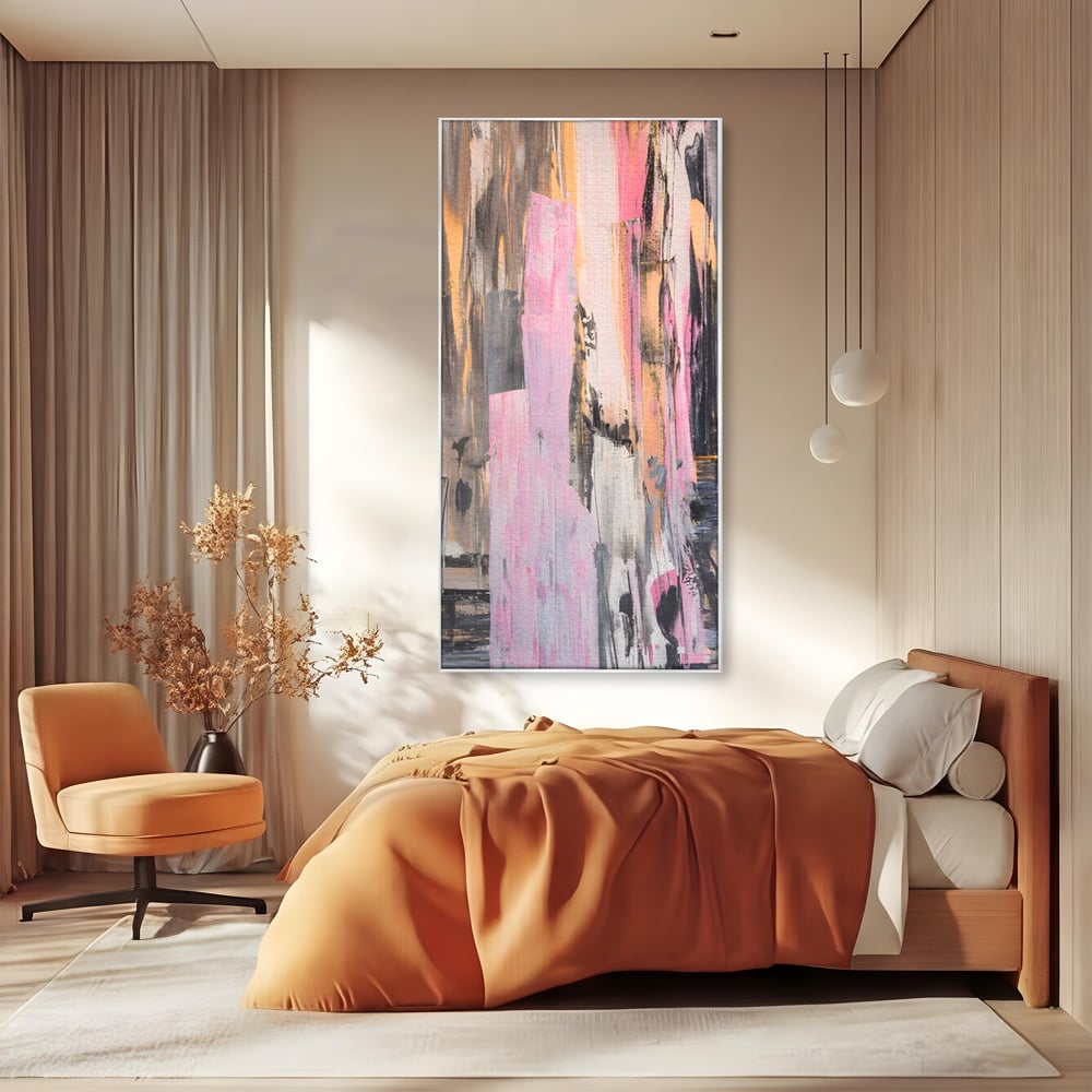 Tablou Canvas Premium LuxCanva® A1596, Roz Liniar , Dormitor, Simfonie, Contrast, Living, Decorativ, Culori Vibrante