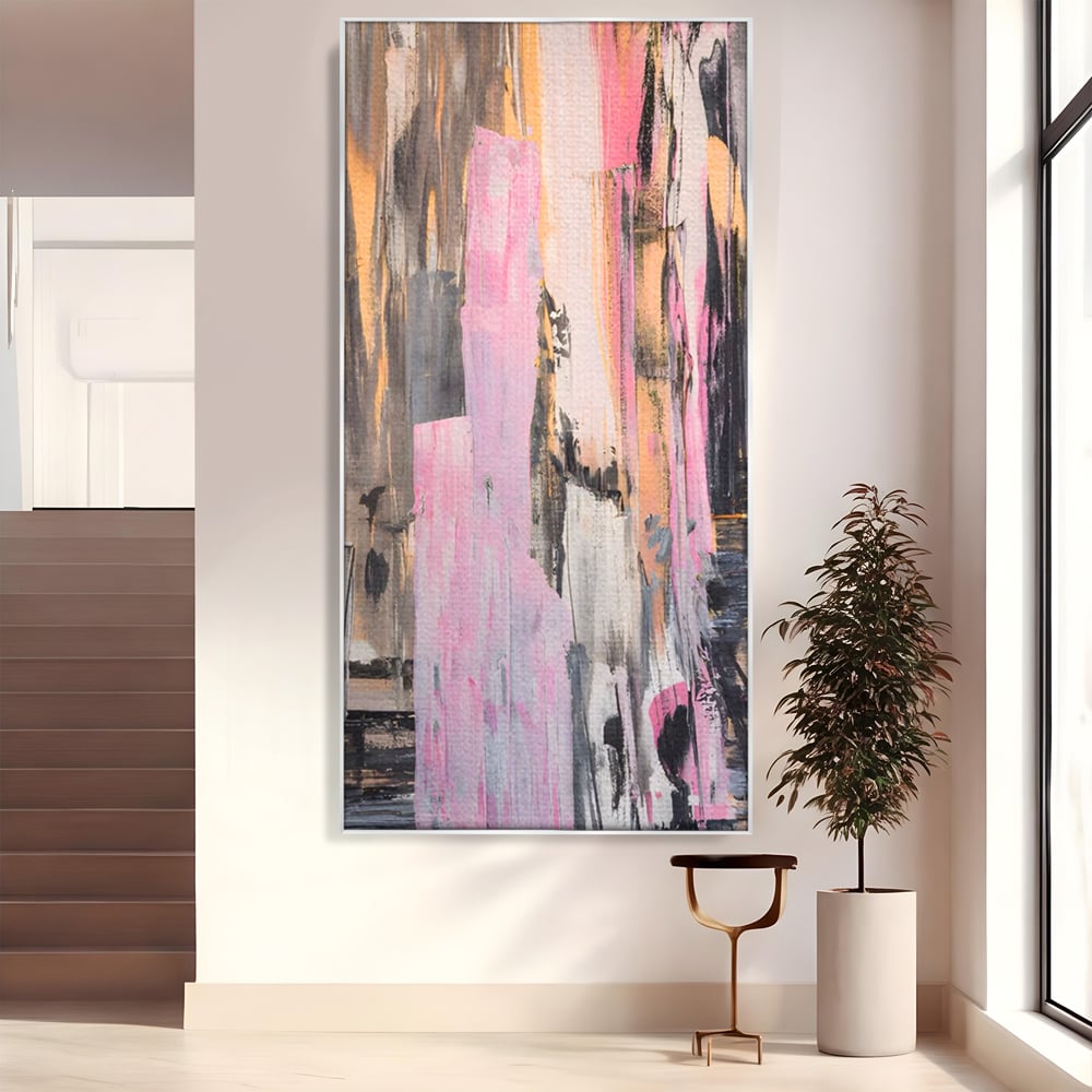 Tablou Canvas Premium LuxCanva® A1596, Roz Liniar , Dormitor, Simfonie, Contrast, Living, Decorativ, Culori Vibrante