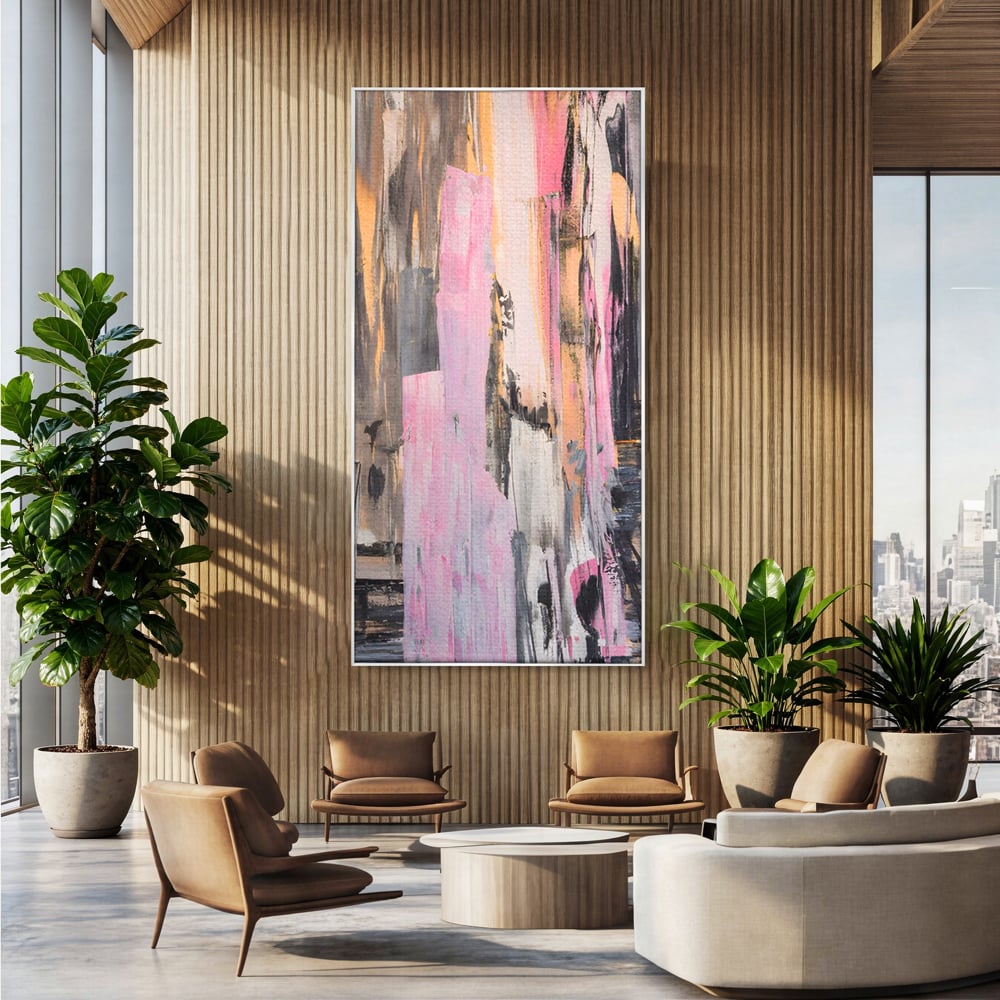 Tablou Canvas Premium LuxCanva® A1596, Roz Liniar , Dormitor, Simfonie, Contrast, Living, Decorativ, Culori Vibrante