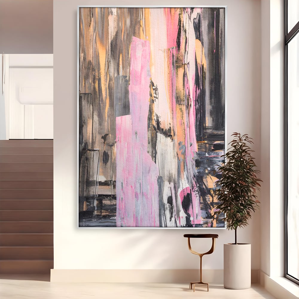 Tablou Canvas Premium LuxCanva® A1596, Roz Liniar , Dormitor, Simfonie, Contrast, Living, Decorativ, Culori Vibrante