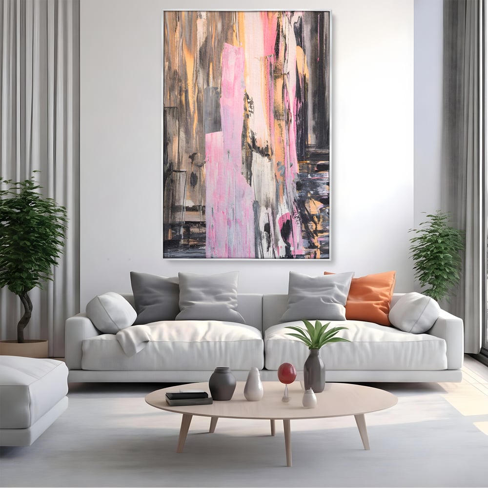 Tablou Canvas Premium LuxCanva® A1596, Roz Liniar , Dormitor, Simfonie, Contrast, Living, Decorativ, Culori Vibrante