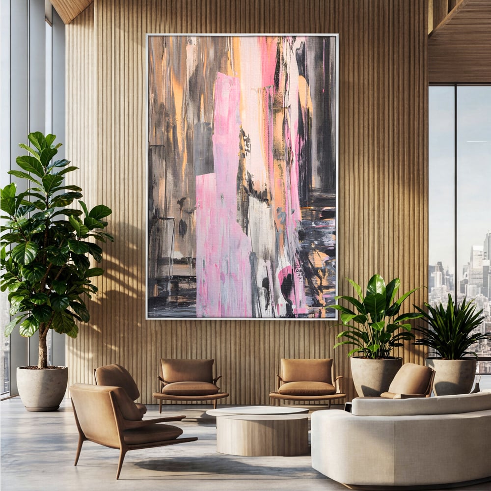 Tablou Canvas Premium LuxCanva® A1596, Roz Liniar , Dormitor, Simfonie, Contrast, Living, Decorativ, Culori Vibrante