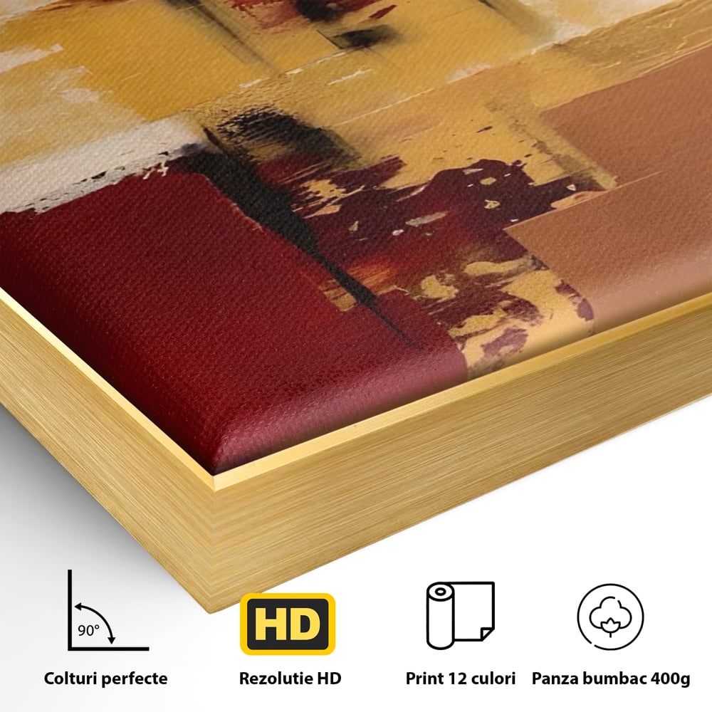 Tablou Canvas Premium LuxCanva® A1597, Abstract Gold , Dormitor, Vibratie Colorata, Patrate, Living, Culori Vibrante