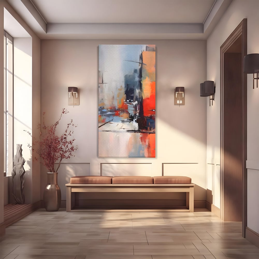 Leinwandbilder Premium LuxCanva® A1600, Eine abstrakte Stadt, Zimmer, Dekorativ, Gebäude, Interpretation, Wohnen, Wohnzimmer, Lebendige Farben