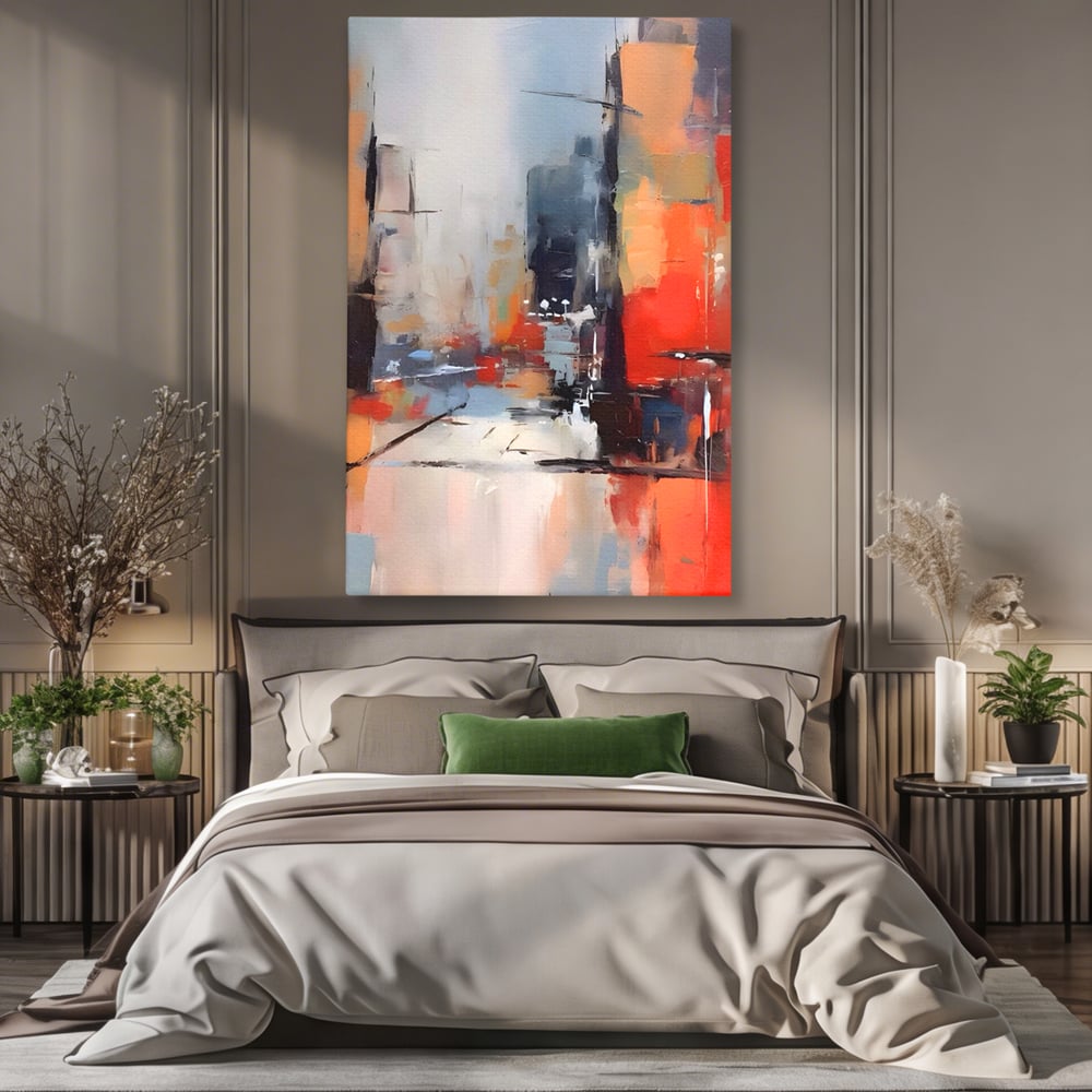 Leinwandbilder Premium LuxCanva® A1600, Eine abstrakte Stadt, Zimmer, Dekorativ, Gebäude, Interpretation, Wohnen, Wohnzimmer, Lebendige Farben