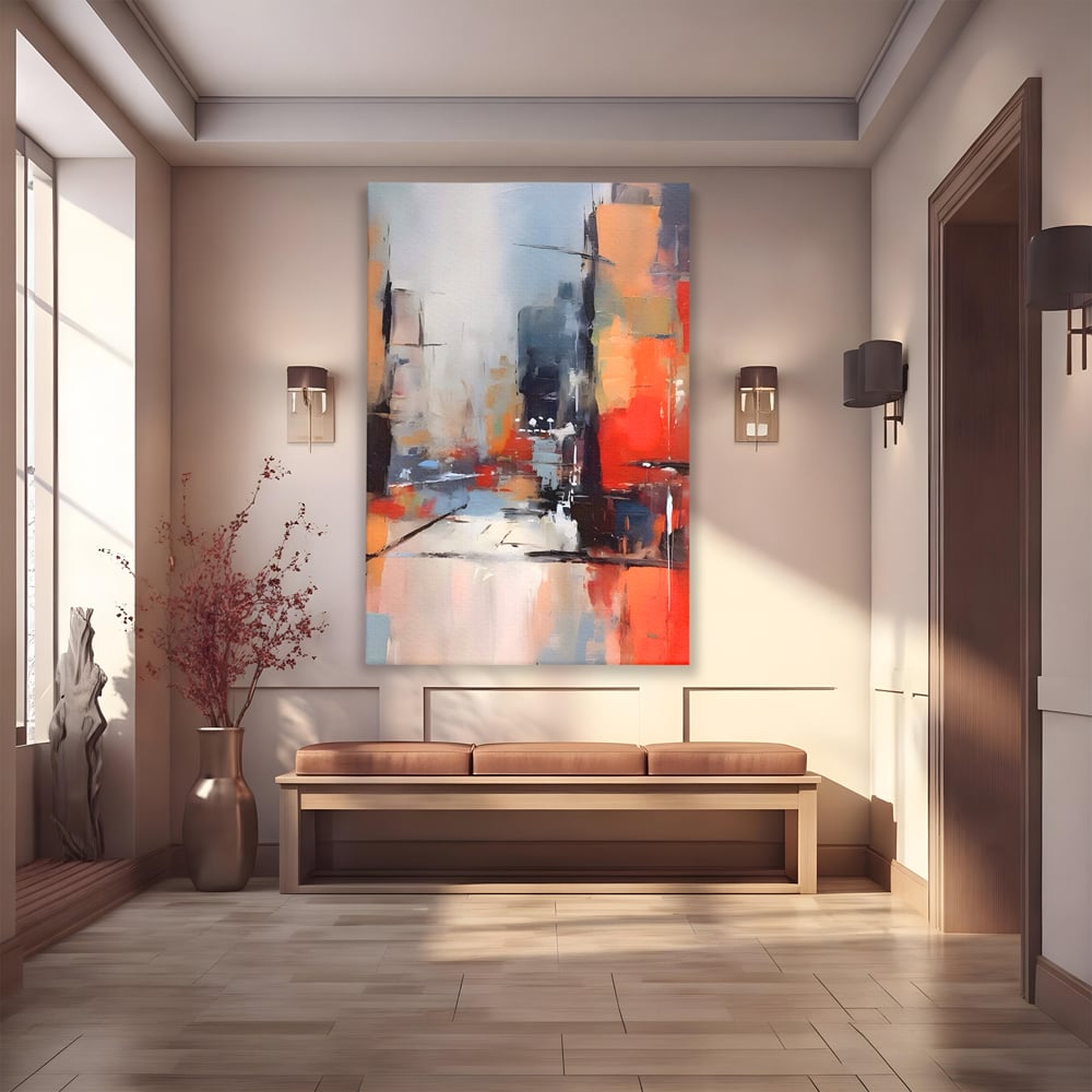 Leinwandbilder Premium LuxCanva® A1600, Eine abstrakte Stadt, Zimmer, Dekorativ, Gebäude, Interpretation, Wohnen, Wohnzimmer, Lebendige Farben