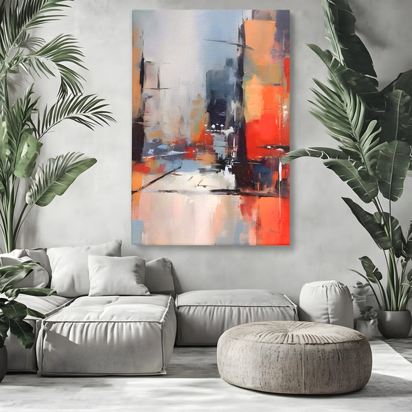 Leinwandbilder Premium LuxCanva® A1600, Eine abstrakte Stadt, Zimmer, Dekorativ, Gebäude, Interpretation, Wohnen, Wohnzimmer, Lebendige Farben
