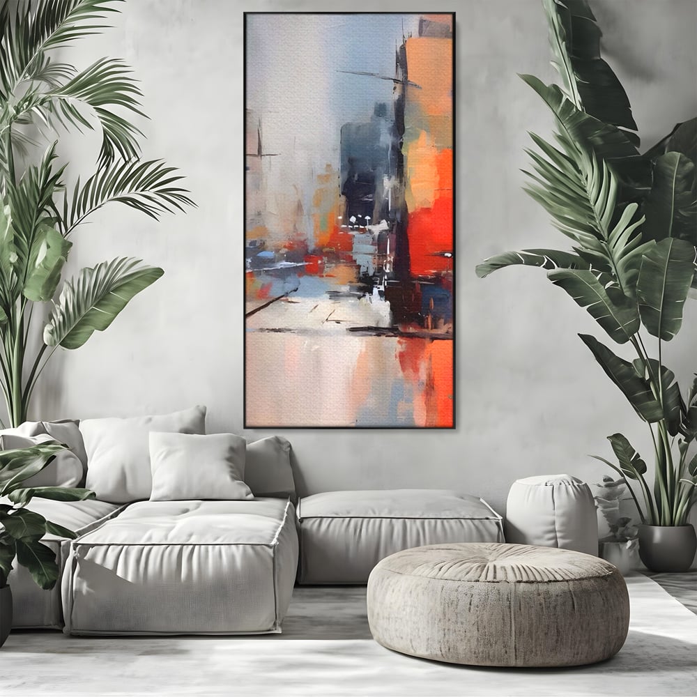Leinwandbilder Premium LuxCanva® A1600, Eine abstrakte Stadt, Zimmer, Dekorativ, Gebäude, Interpretation, Wohnen, Wohnzimmer, Lebendige Farben