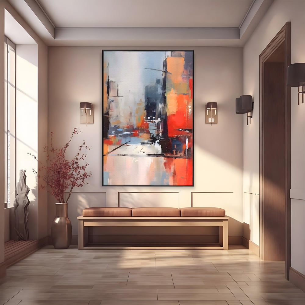 Leinwandbilder Premium LuxCanva® A1600, Eine abstrakte Stadt, Zimmer, Dekorativ, Gebäude, Interpretation, Wohnen, Wohnzimmer, Lebendige Farben