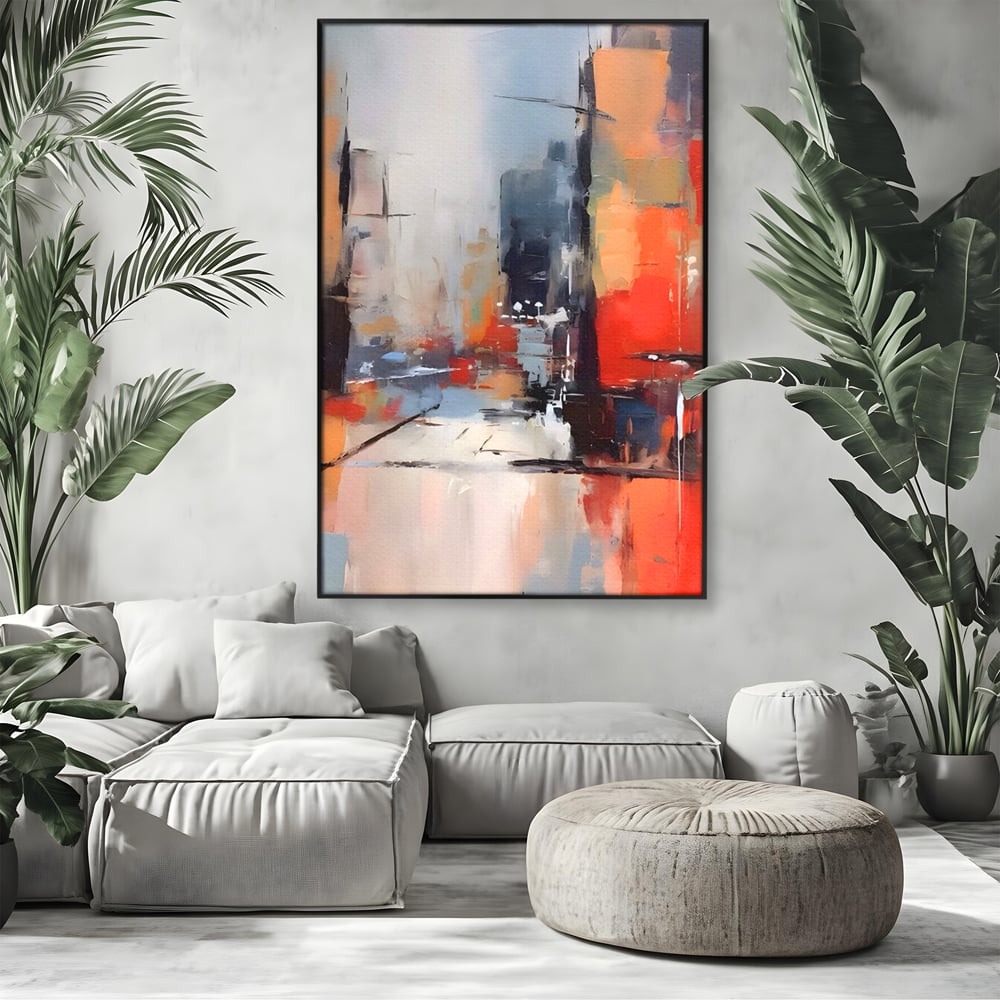 Leinwandbilder Premium LuxCanva® A1600, Eine abstrakte Stadt, Zimmer, Dekorativ, Gebäude, Interpretation, Wohnen, Wohnzimmer, Lebendige Farben