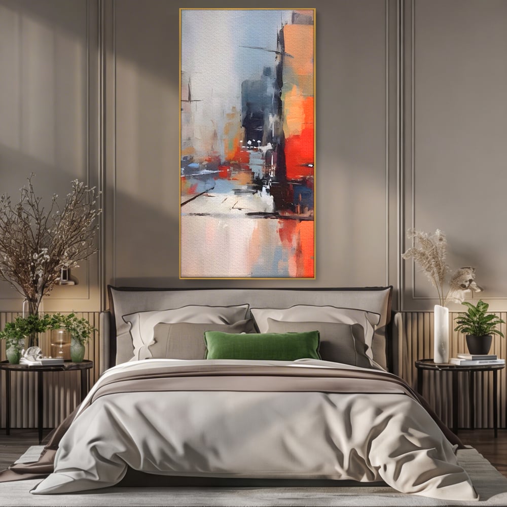 Leinwandbilder Premium LuxCanva® A1600, Eine abstrakte Stadt, Zimmer, Dekorativ, Gebäude, Interpretation, Wohnen, Wohnzimmer, Lebendige Farben