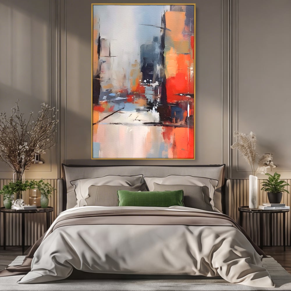 Leinwandbilder Premium LuxCanva® A1600, Eine abstrakte Stadt, Zimmer, Dekorativ, Gebäude, Interpretation, Wohnen, Wohnzimmer, Lebendige Farben