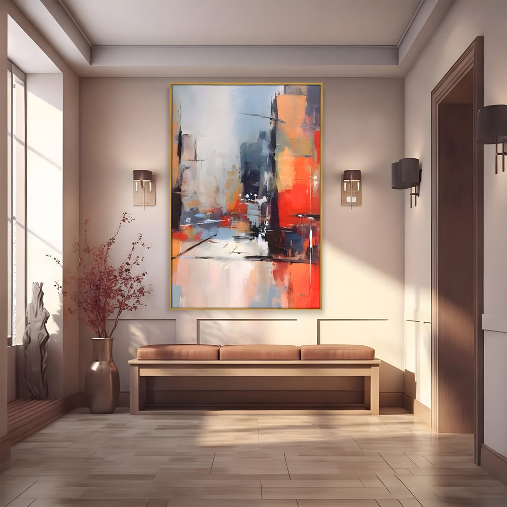 Leinwandbilder Premium LuxCanva® A1600, Eine abstrakte Stadt, Zimmer, Dekorativ, Gebäude, Interpretation, Wohnen, Wohnzimmer, Lebendige Farben