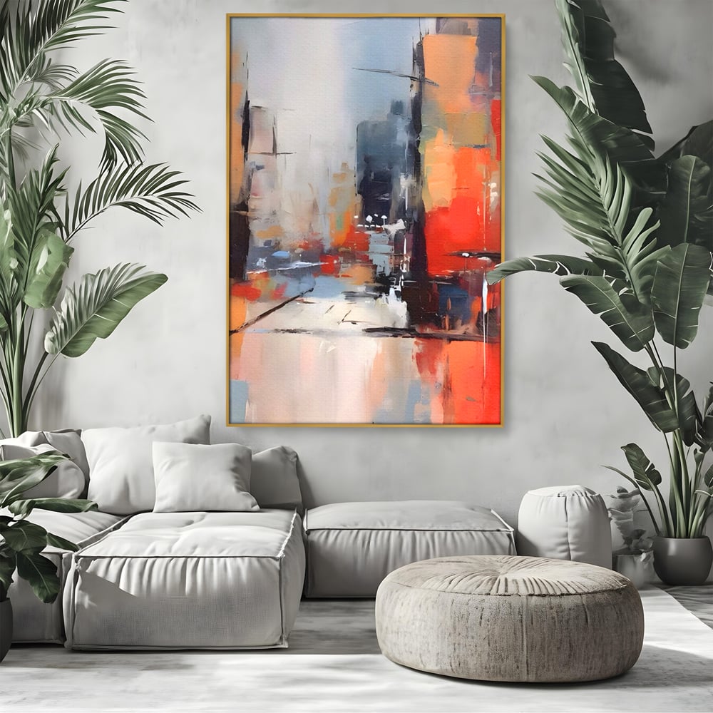Leinwandbilder Premium LuxCanva® A1600, Eine abstrakte Stadt, Zimmer, Dekorativ, Gebäude, Interpretation, Wohnen, Wohnzimmer, Lebendige Farben