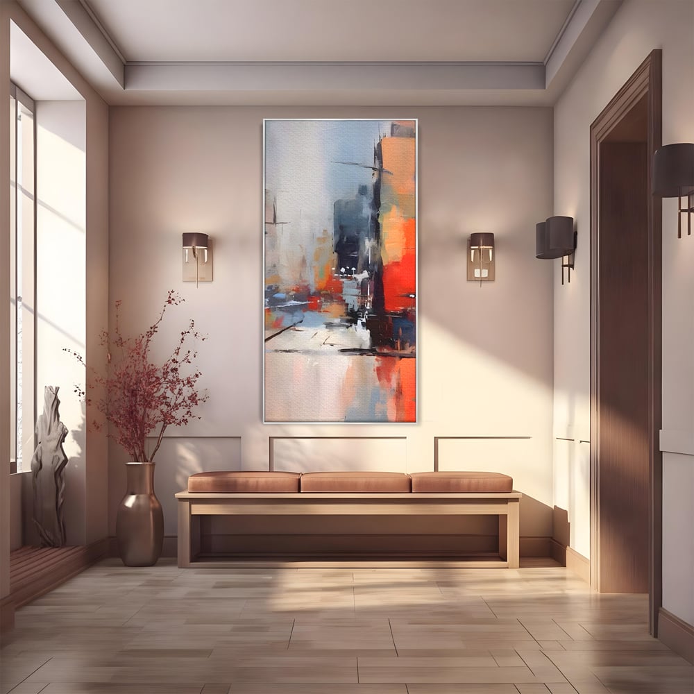Leinwandbilder Premium LuxCanva® A1600, Eine abstrakte Stadt, Zimmer, Dekorativ, Gebäude, Interpretation, Wohnen, Wohnzimmer, Lebendige Farben