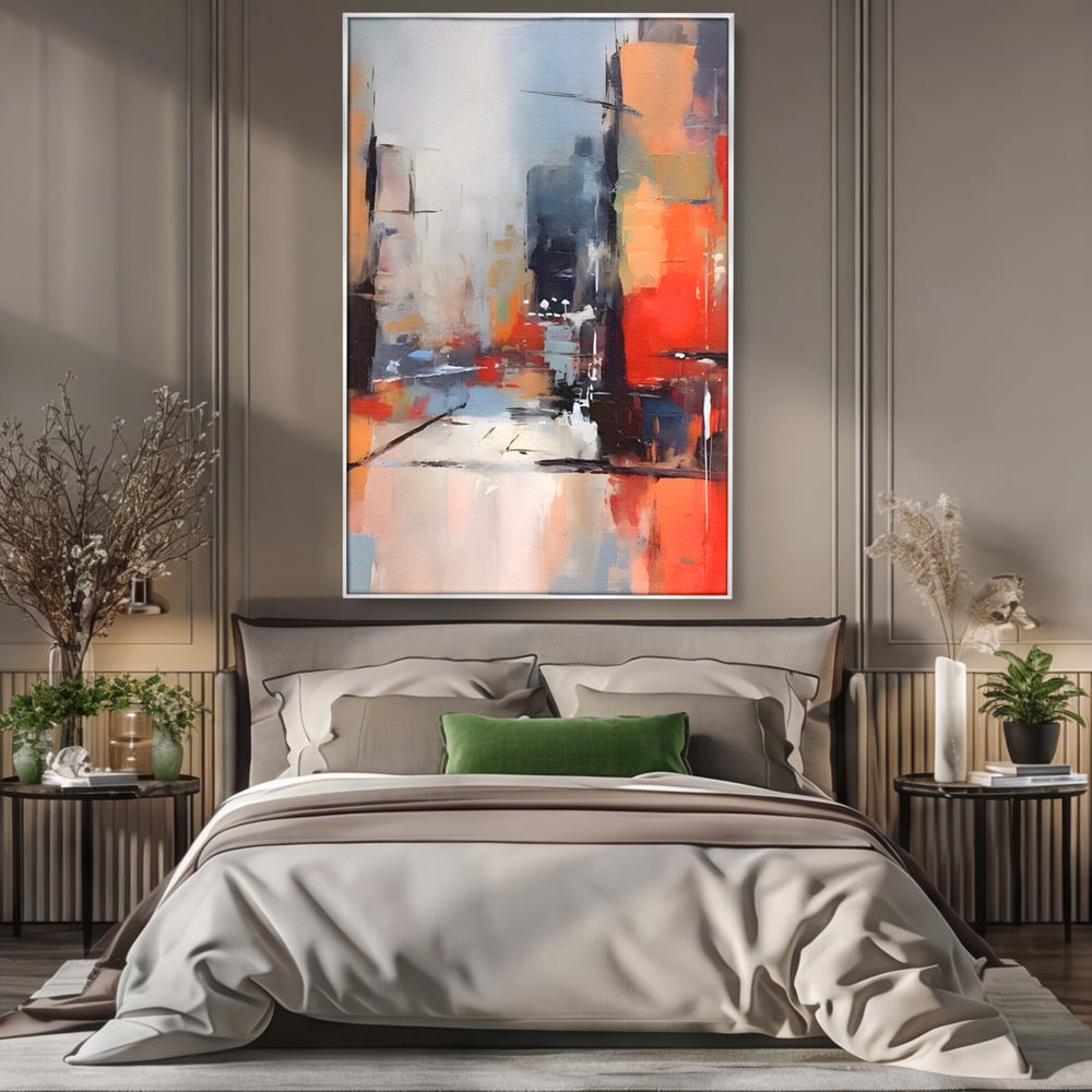 Leinwandbilder Premium LuxCanva® A1600, Eine abstrakte Stadt, Zimmer, Dekorativ, Gebäude, Interpretation, Wohnen, Wohnzimmer, Lebendige Farben