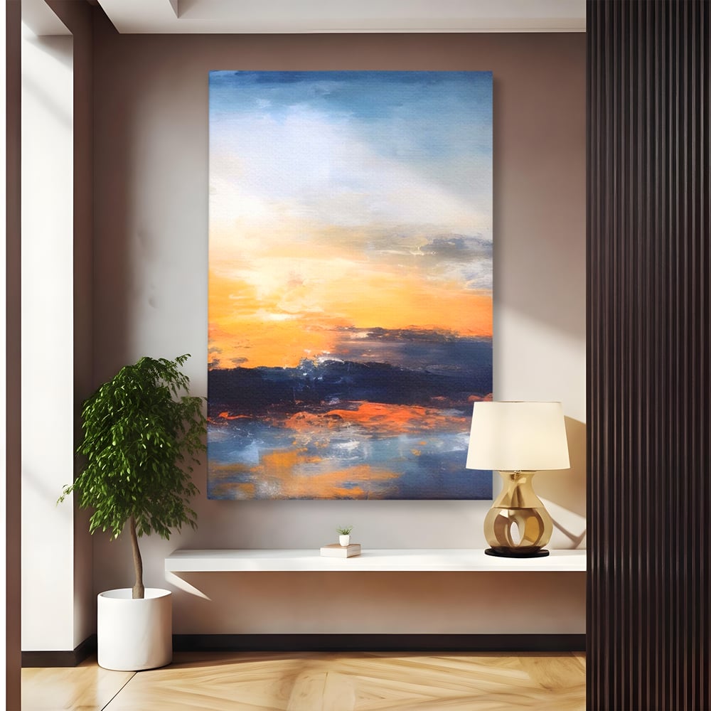Tablou Canvas Premium LuxCanva® A1603, Un Apus Abstract ,  Living, Pastel, Mare, Soare, Nisip, Dormitor, Culori Vibrante