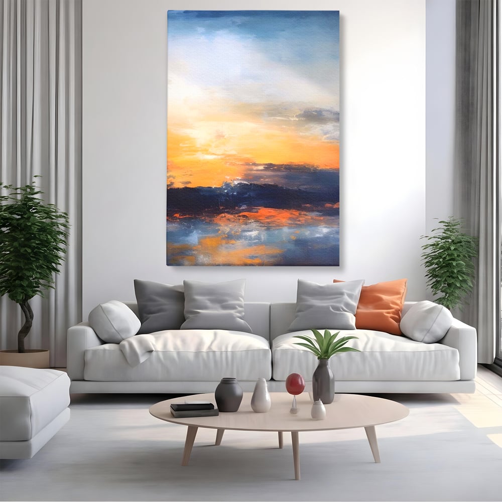Tablou Canvas Premium LuxCanva® A1603, Un Apus Abstract ,  Living, Pastel, Mare, Soare, Nisip, Dormitor, Culori Vibrante