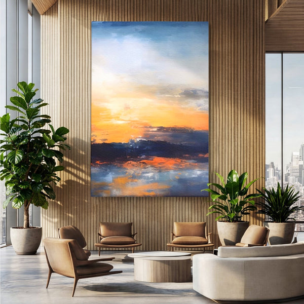 Tablou Canvas Premium LuxCanva® A1603, Un Apus Abstract ,  Living, Pastel, Mare, Soare, Nisip, Dormitor, Culori Vibrante