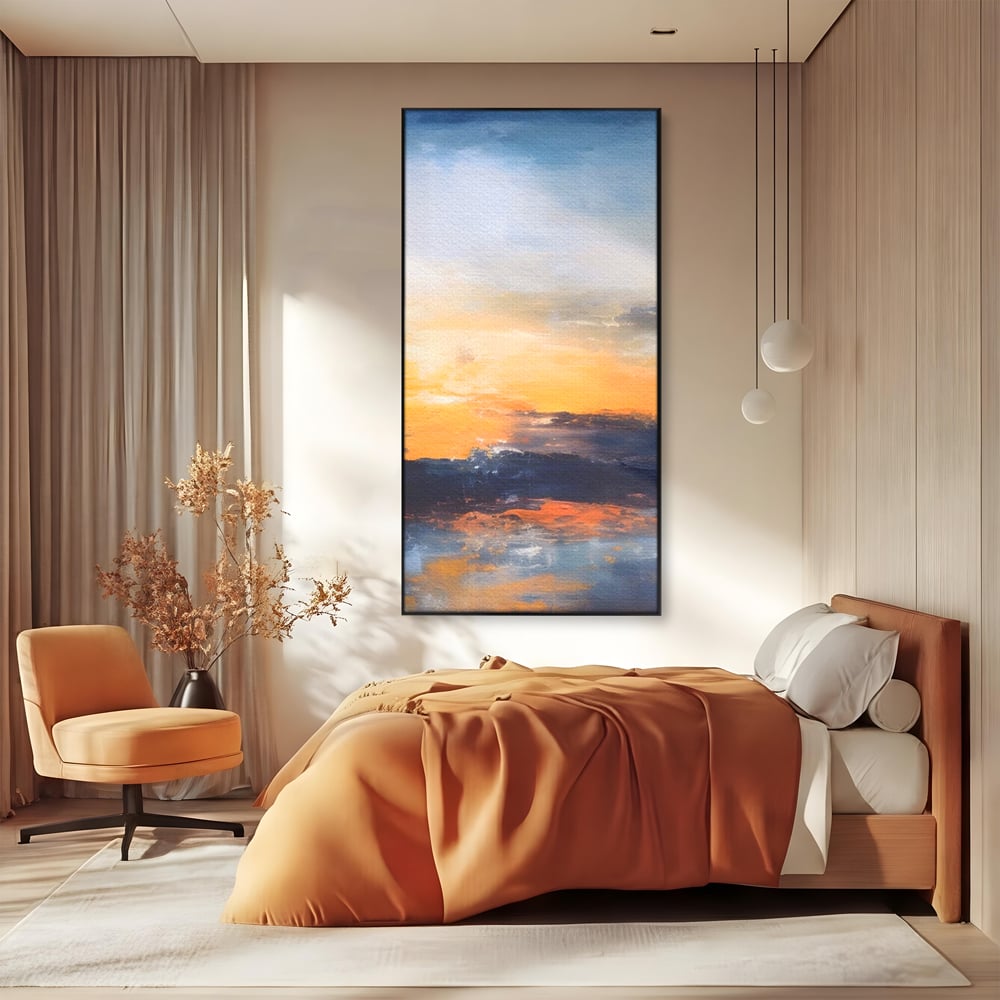 Tablou Canvas Premium LuxCanva® A1603, Un Apus Abstract ,  Living, Pastel, Mare, Soare, Nisip, Dormitor, Culori Vibrante