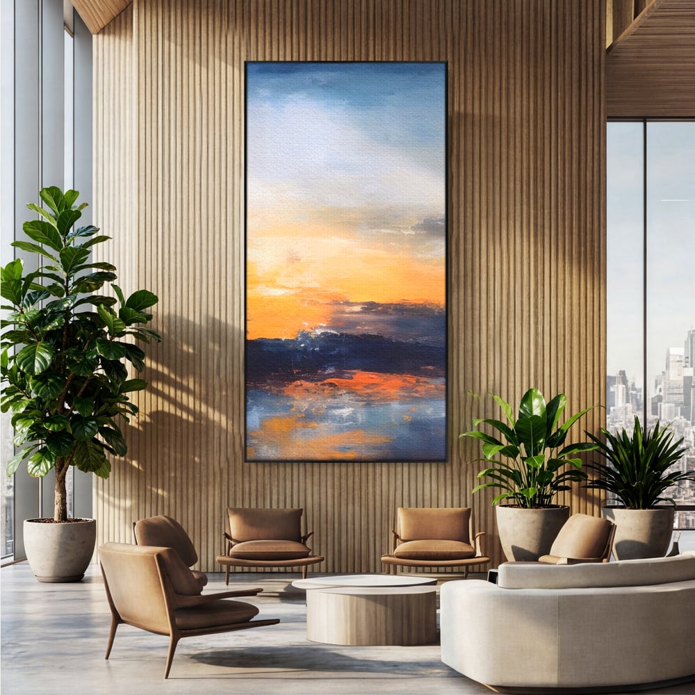 Tablou Canvas Premium LuxCanva® A1603, Un Apus Abstract ,  Living, Pastel, Mare, Soare, Nisip, Dormitor, Culori Vibrante