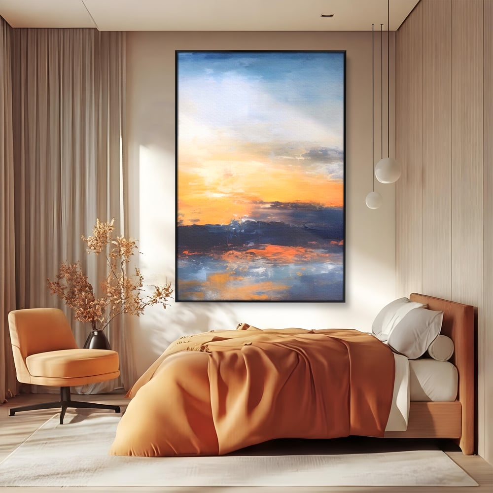Tablou Canvas Premium LuxCanva® A1603, Un Apus Abstract ,  Living, Pastel, Mare, Soare, Nisip, Dormitor, Culori Vibrante