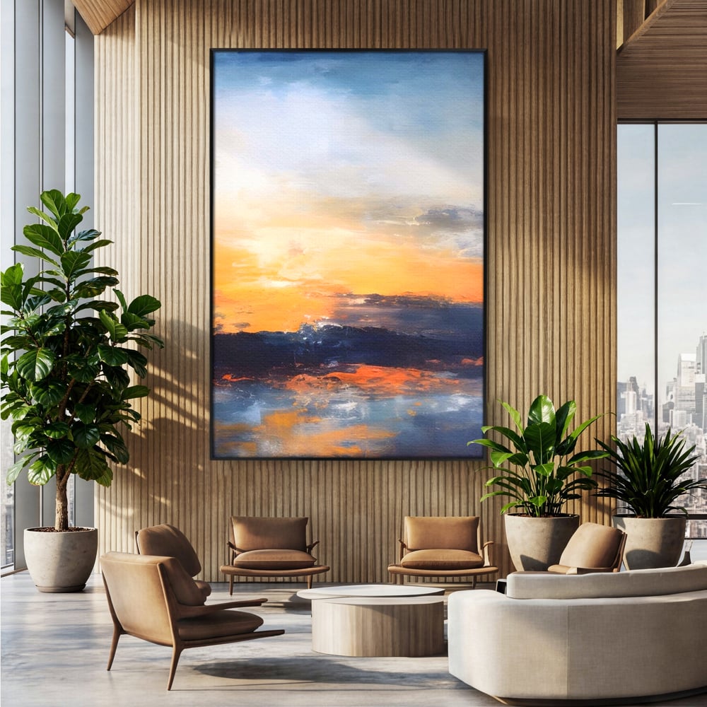 Tablou Canvas Premium LuxCanva® A1603, Un Apus Abstract ,  Living, Pastel, Mare, Soare, Nisip, Dormitor, Culori Vibrante